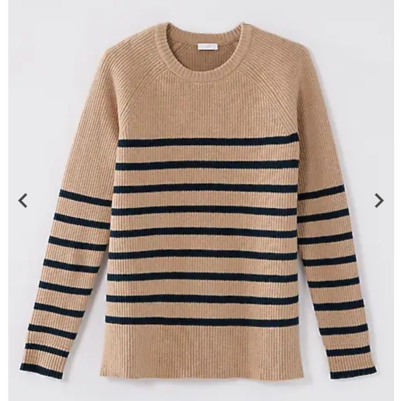 J. Jill Ribbed Striped Tan Navy Crewneck Pullover Sweater Medium - Picture 1 of 8